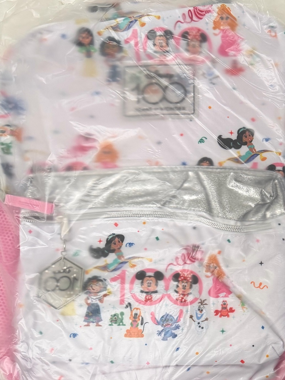 Kids White Disney Character Backpack with Silver Accent